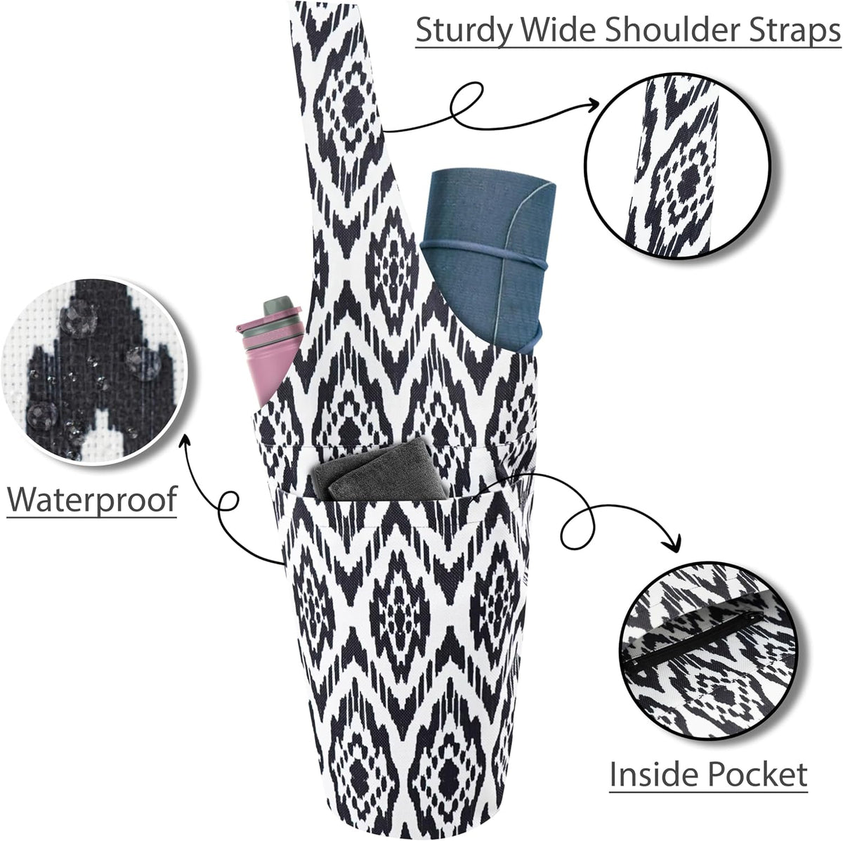 Yoga Mat Bag Yoga Tote Bag with Large Pocket and Zipper Pocket Yoga Mat Bag Carrier Fit Most Size Mats and All You Stuff