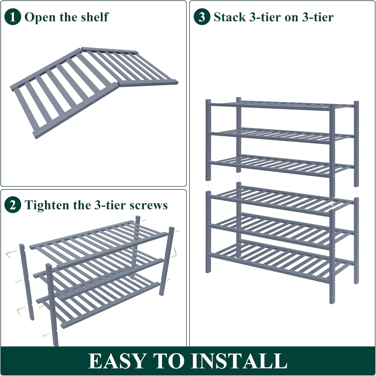 Smiry Bamboo Shoe Rack for Closet, 6 Tier - 26.77" Wide, Grey