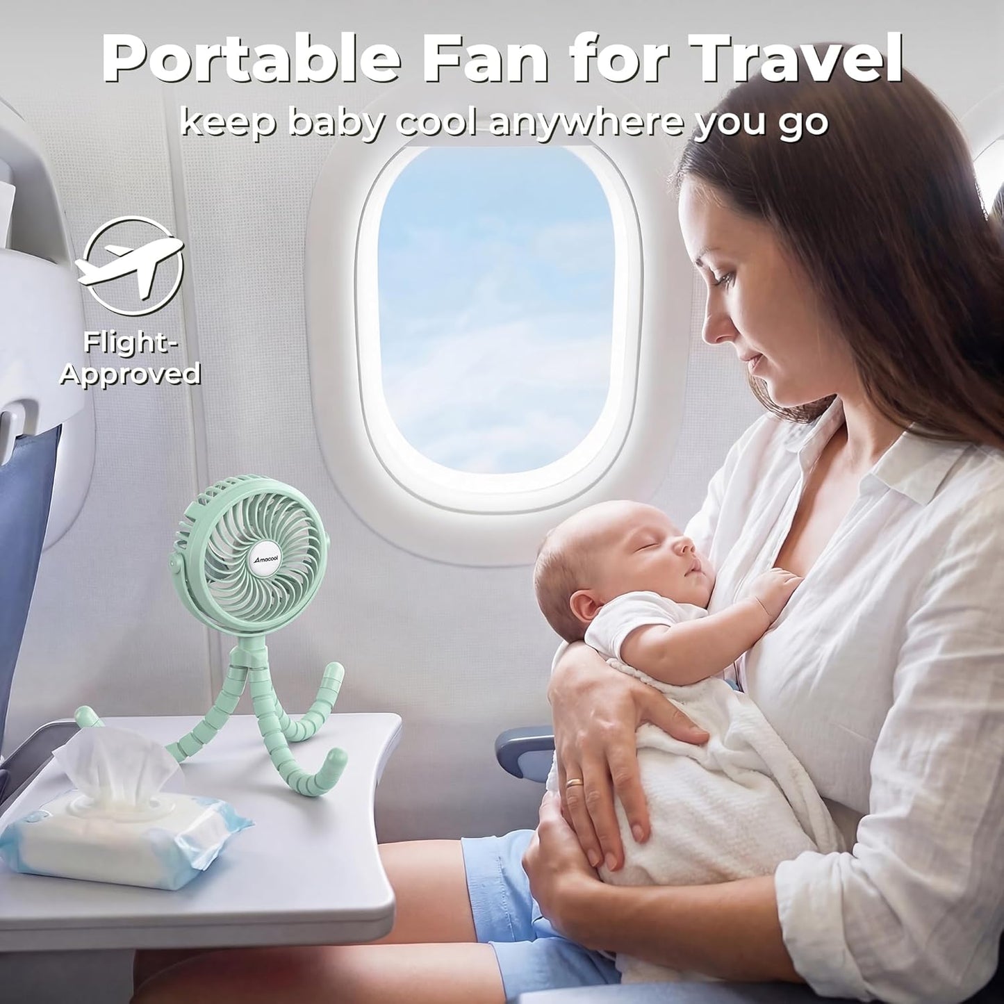 AMACOOL Battery Operated Stroller Fan, Baby Travel Essentials for Beach Disney, Newborn Boy & Girl Showers Gifts Registry Search, Rechargeable Clip On Fan for Car Seat Wagon Crib Bike Treadmill