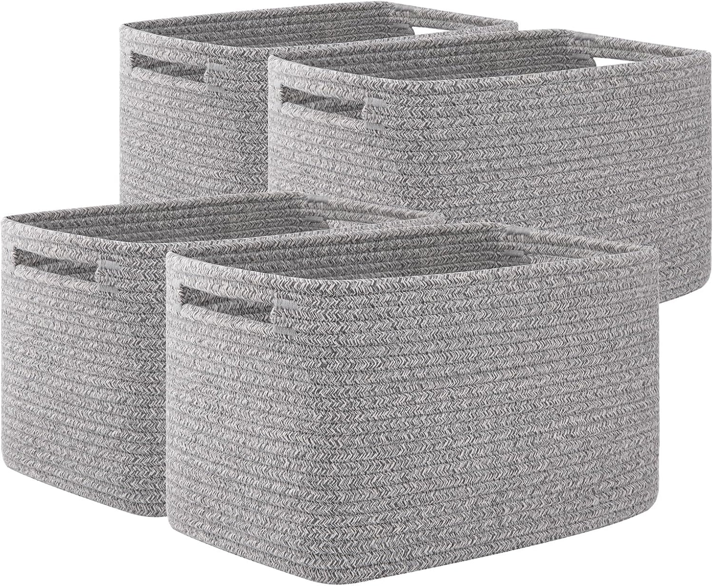 OIAHOMY 4 Pack Storage Baskets for Organizing 15L Cube Storage Bins Grey