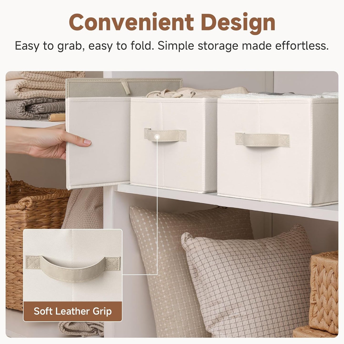 StorageWorks Closet Storage Bins, Beige, 3-Pack, Large | Closet Organizers and Storage Bins, Fabric Storage Baskets for Shelves, Linen Closet Organizer for Clothes
