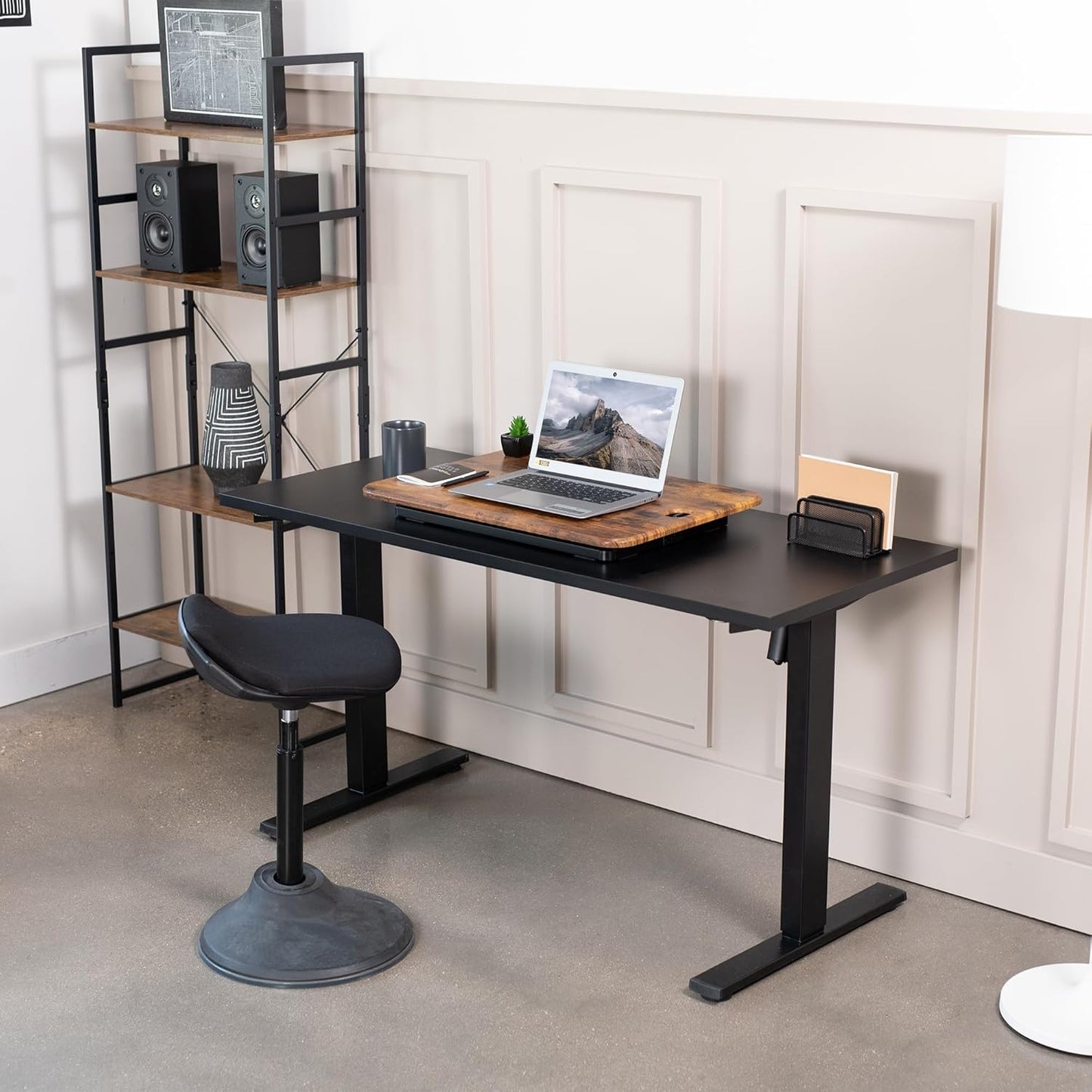 VIVO Ultra-Slim Single Top Height Adjustable Standing Desk Riser, Compact Sit Stand Desktop Converter for Monitor or Laptop, Rustic Vintage Brown, DESK-V001JN