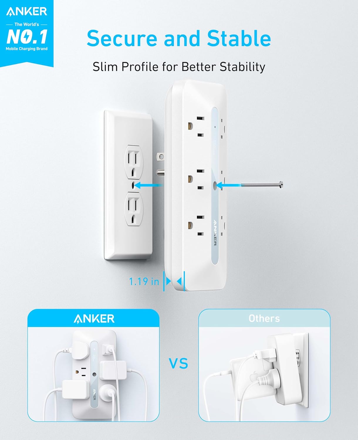 Anker Outlet Extender, Power Strip with 300J Surge Protector, 10-in-1 with 6 AC, 2 USB A, 2 USB C Ports, Wide-Spaces Outlets and 20W Fast Charging, Dorm Room Essentials
