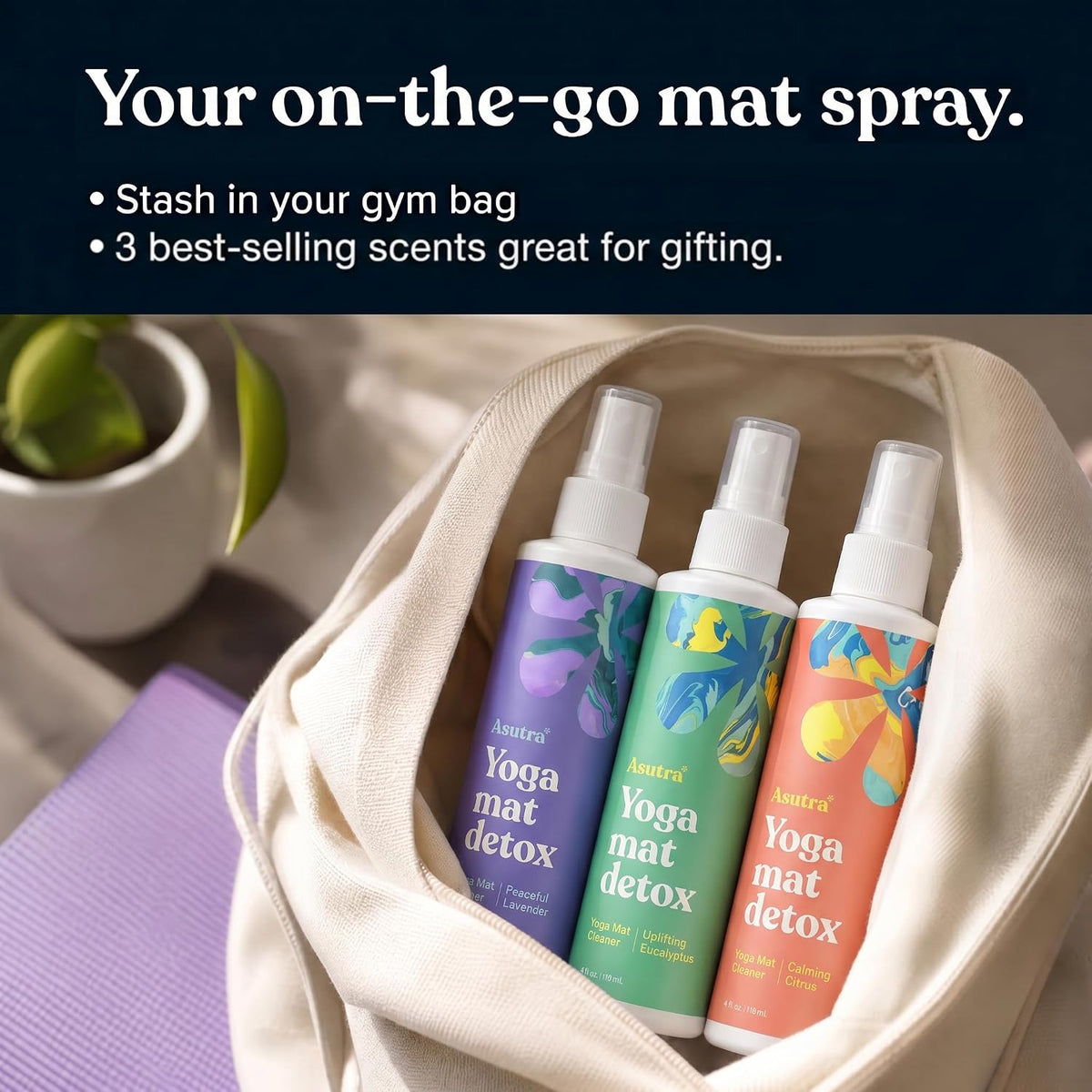 ASUTRA Yoga Mat Cleaner Spray Variety Pack (Lavender, Eucalyptus, Citrus)