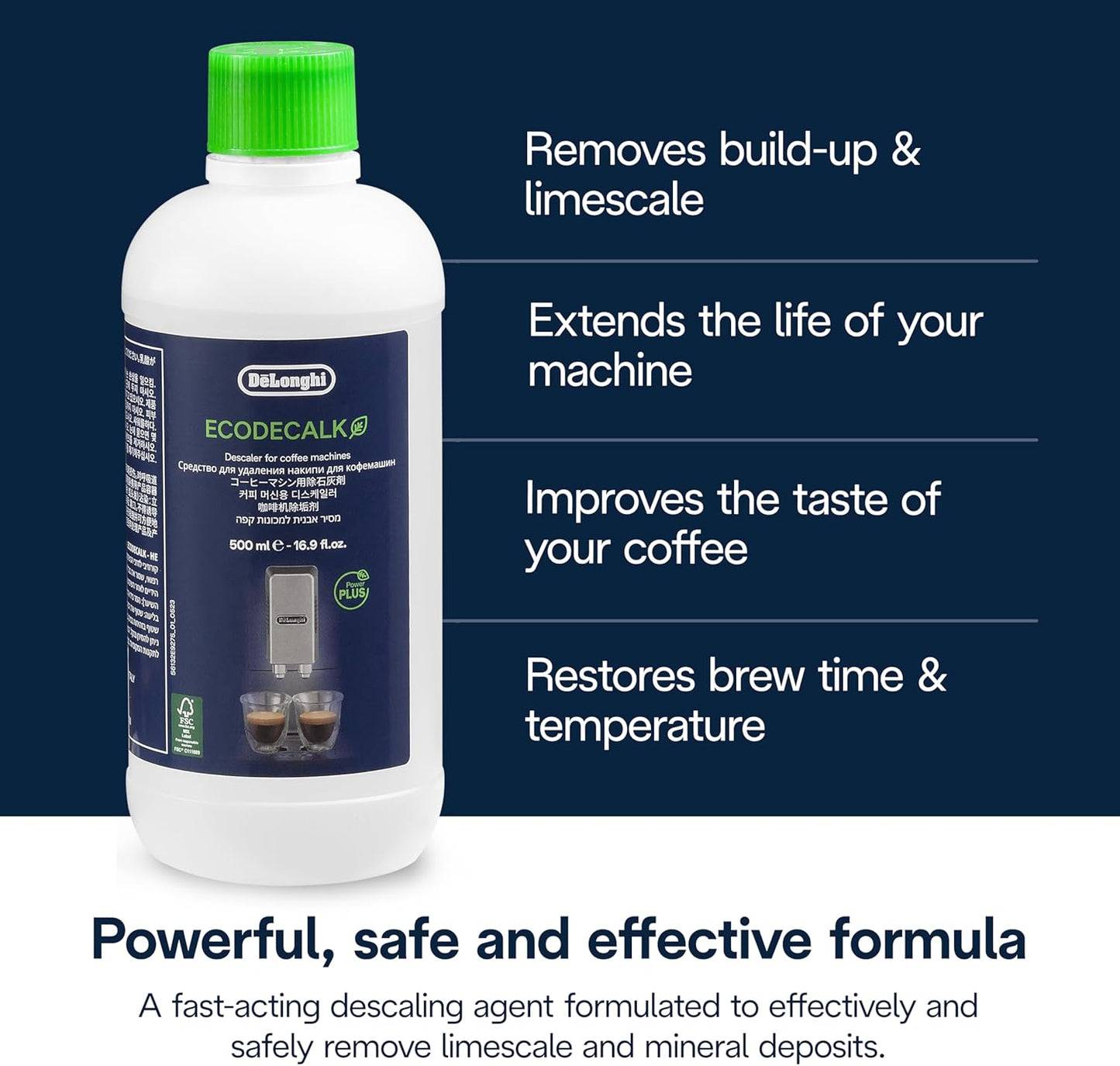 De'Longhi EcoDecalk Descaler, Universal Descaling Solution for Coffee & Espresso Machines, 16.90 oz (5 uses)