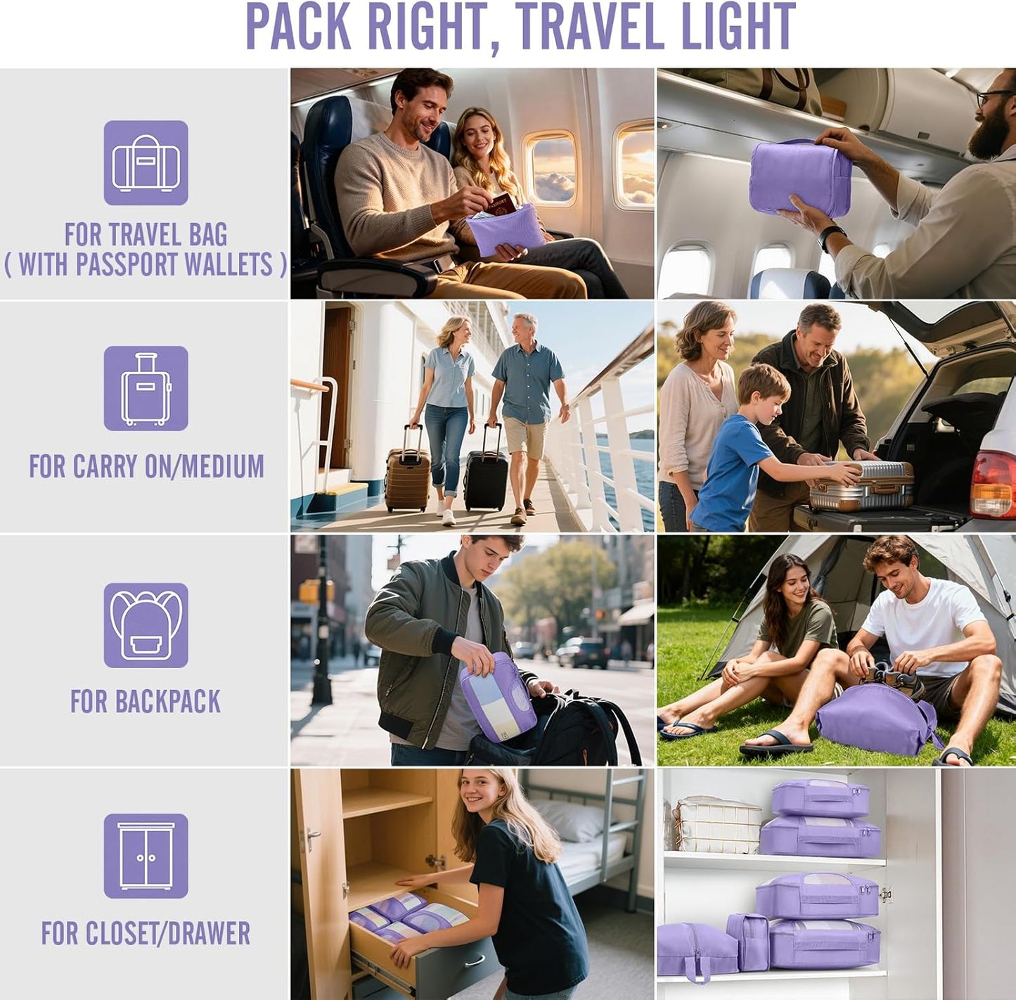 Veken 10 Set Packing Cubes for Travel Essentials, Suitcase Organizer Bags in 4 Sizes, Carry-On Luggage Accessories with Laundry Bag, Airplane Must Have, Gifts for Women Men