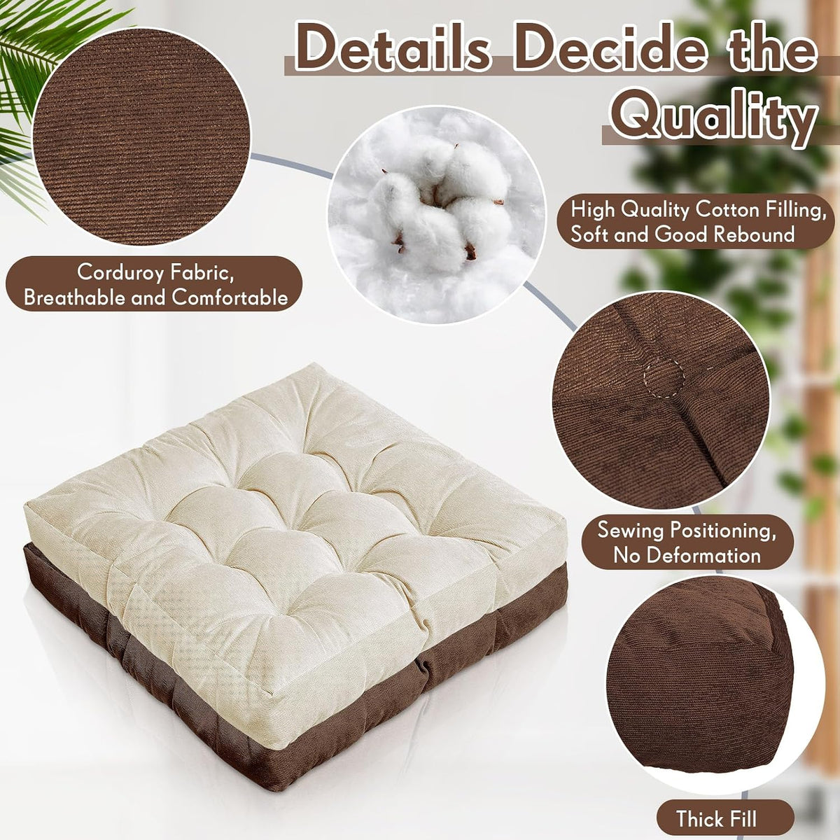 Jerify Brown 4 Pcs Large Floor Pillow Cushion,Square 22 x 22