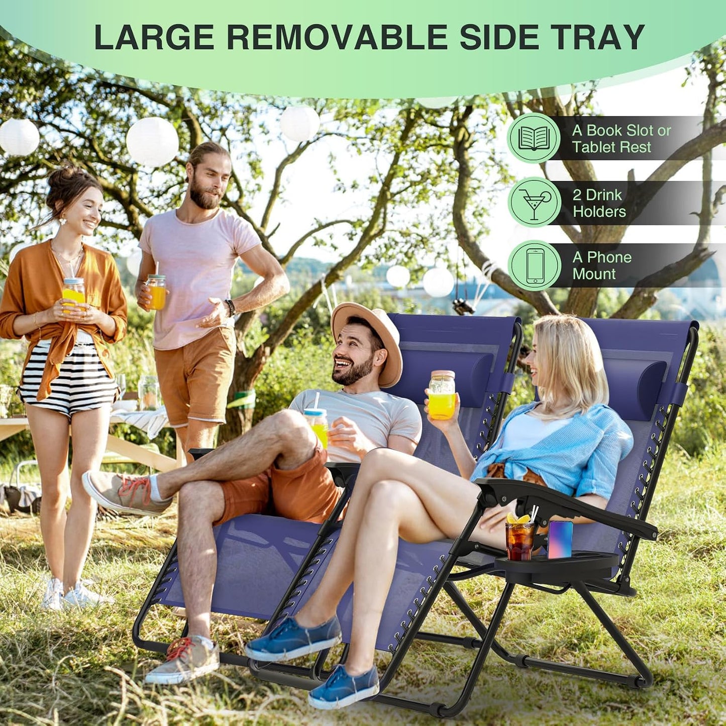 Suteck Zero Gravity Chairs Set of 2, Zero Gravity Lounge Chair w/Upgraded Lock, Big Cup Holder and Pillow, Reclining Patio Chairs Folding Recliner for Indoor and Outdoor