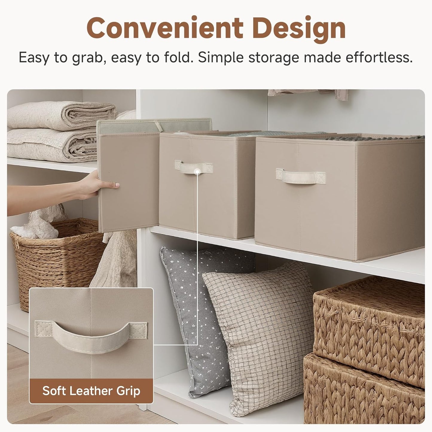 StorageWorks Storage Baskets for Shelves, Light Brown, Extra Large, 3-Pack | Closet Storage Bins, Closet Organization and Storage Bins, Fabric Organizer Baskets for Clothes