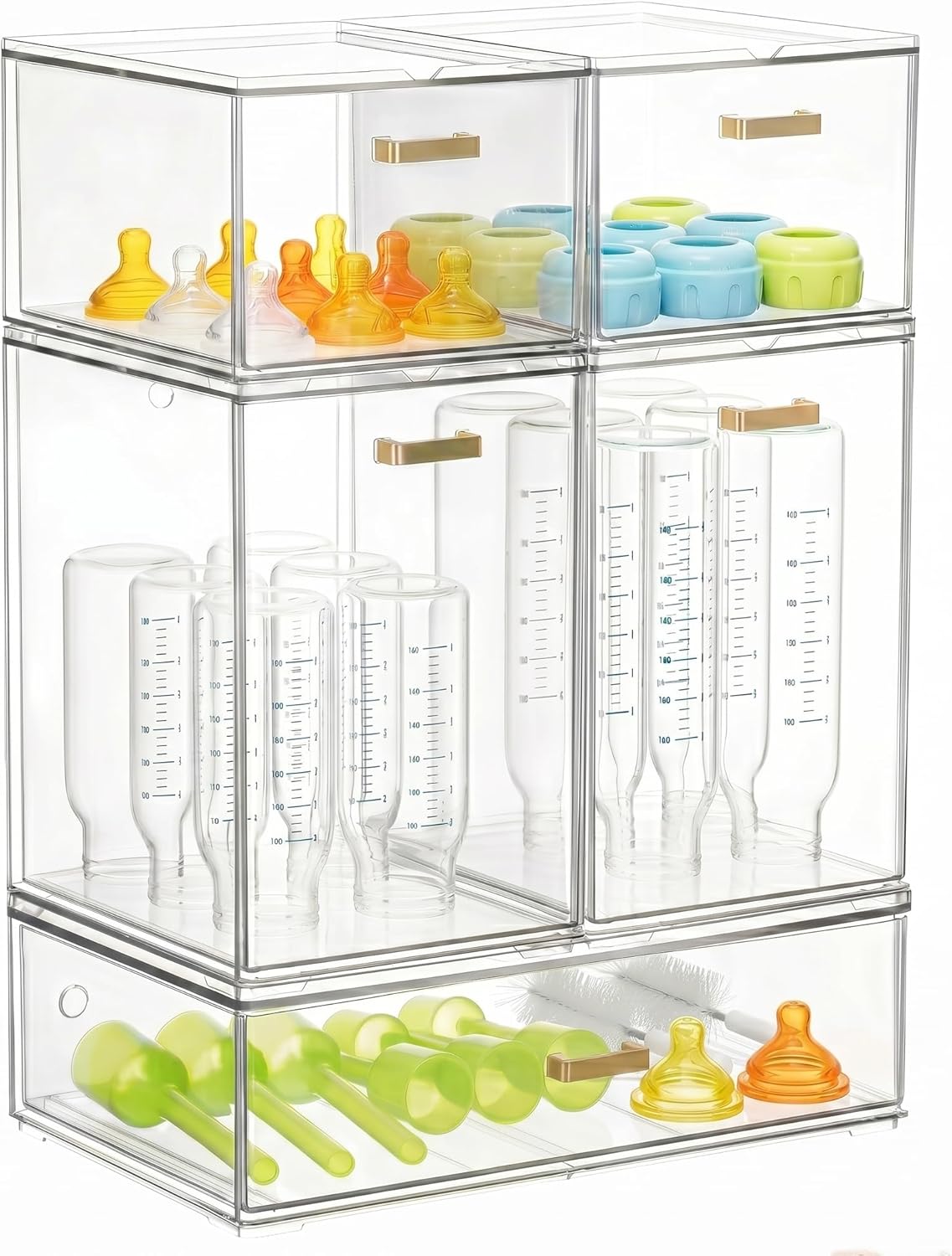 LALOBLUE Bottle Storage Organizer Baby, Set of 5 Stackable Storage Drawers for Bottles Station Organizer, Perfect for Makeup,Cabinet,Pantry Organization and Storage