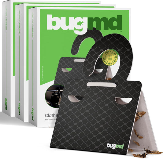 BugMD Clothes & Pantry Moth Traps with Sticky Glue | Pheromone-Based Non-Toxic Repellent for Closets, Cabinets and Wardrobes | 18 Count, Black