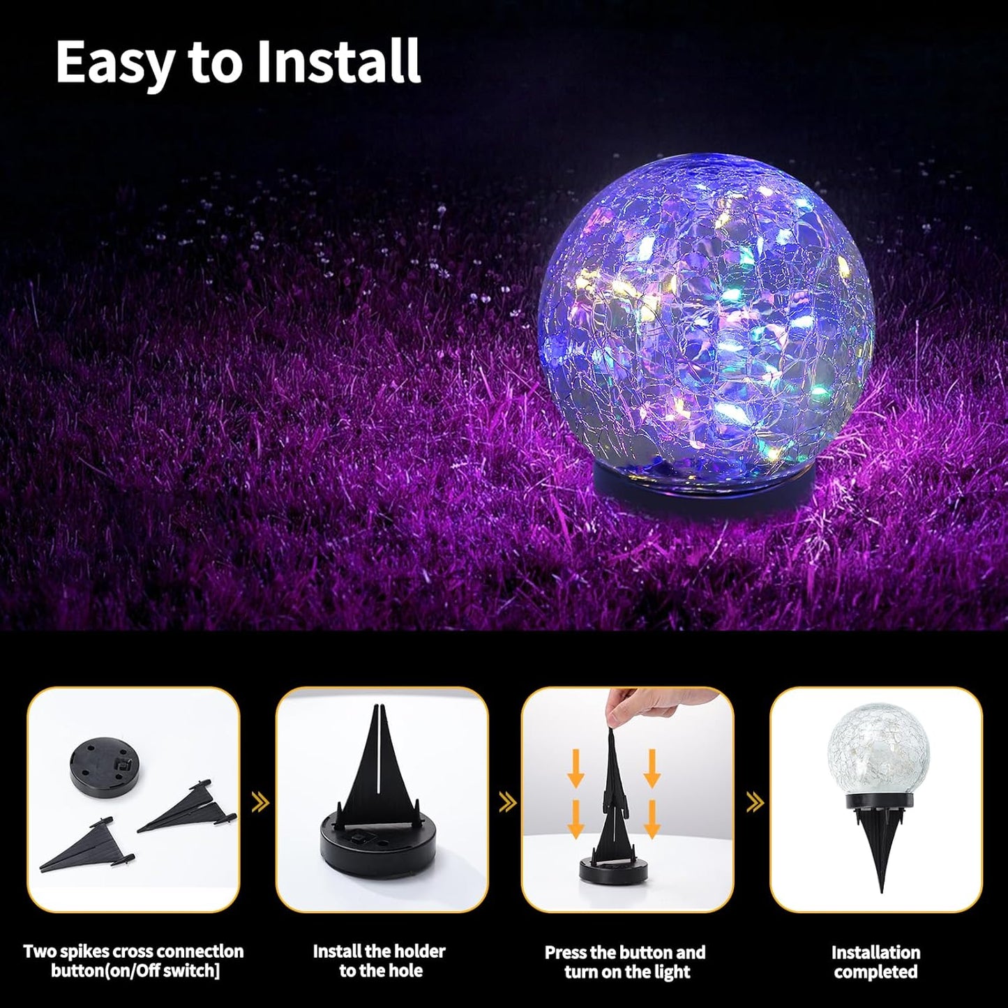 JKIMK Solar Globe Lights Outdoor Waterproof-Solar Balls for Garden-Cracked Glass Ball Lights Outdoor-Solar Orbs for Outside-Decorations for Patio and Yard Lawn Backyard Decor