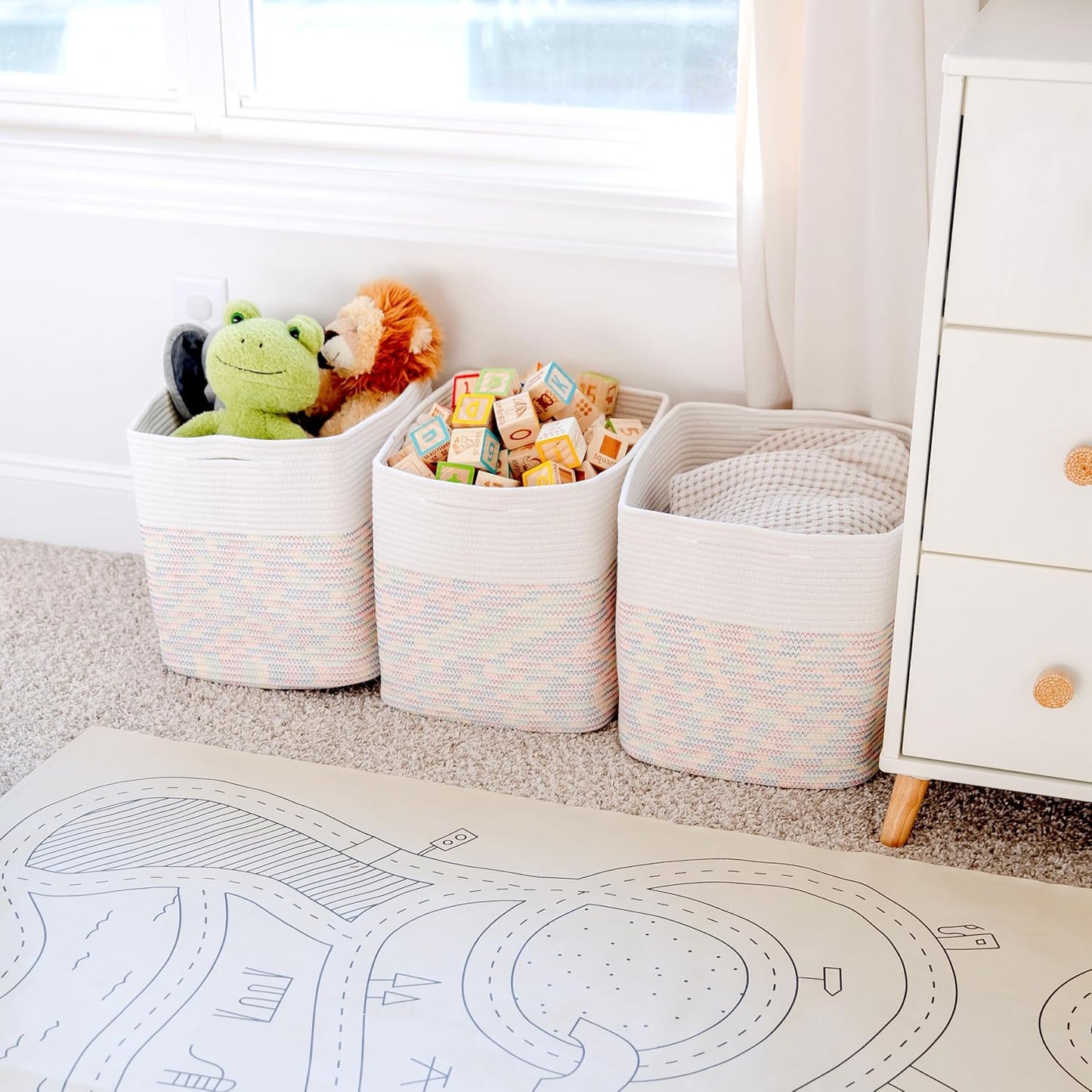 NaturalCozy 13x15x13 Kallax Storage Cubes Bins, 3 Pack | Cotton Rope Cube Storage Bin Woven Baskets for Organizing | Kallax Insert Storage Baskets for Shelves Organizer, Kids Toy, Closet Baby Nursery