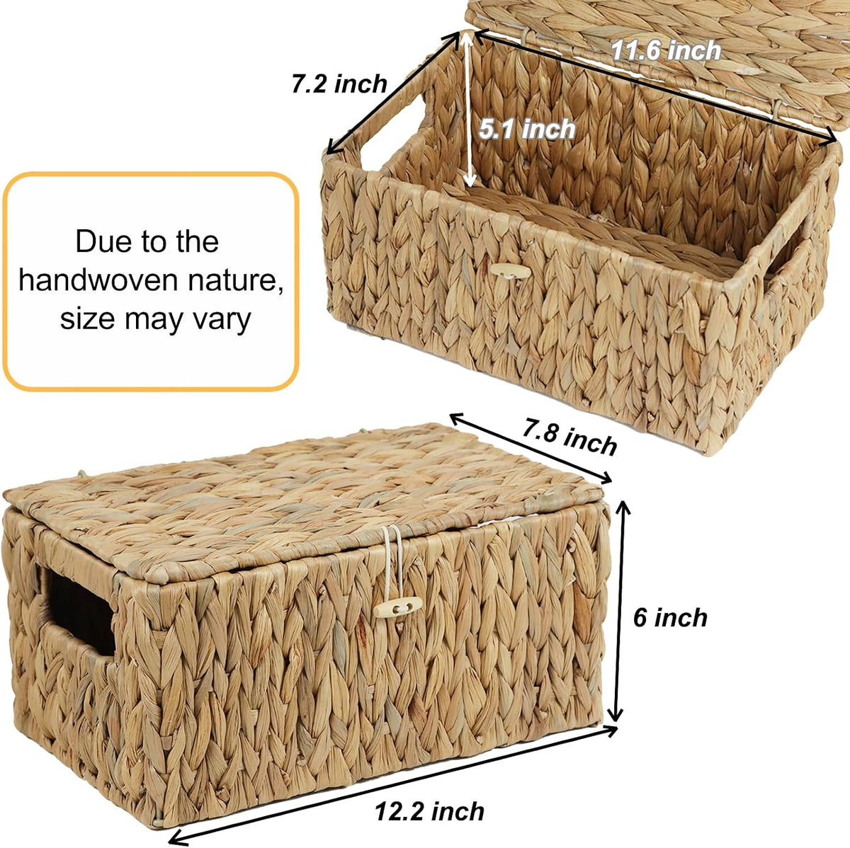ORDELITE Water Hyacinth Wicker Storage Basket with Lid, Medium