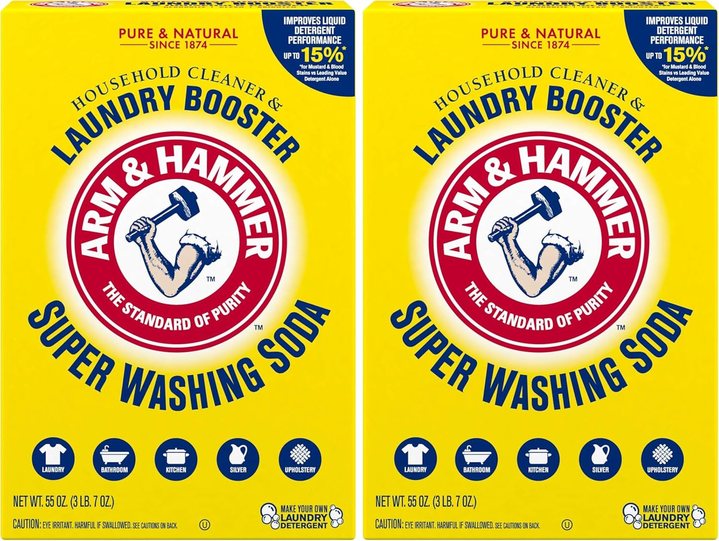ARM & HAMMER Super Washing Soda Household Cleaner and Laundry Booster, 55 oz (Pack of 2)