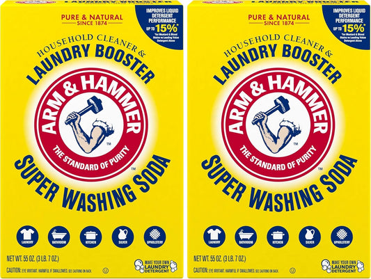 ARM & HAMMER Super Washing Soda Household Cleaner and Laundry Booster, 55 oz (Pack of 2)