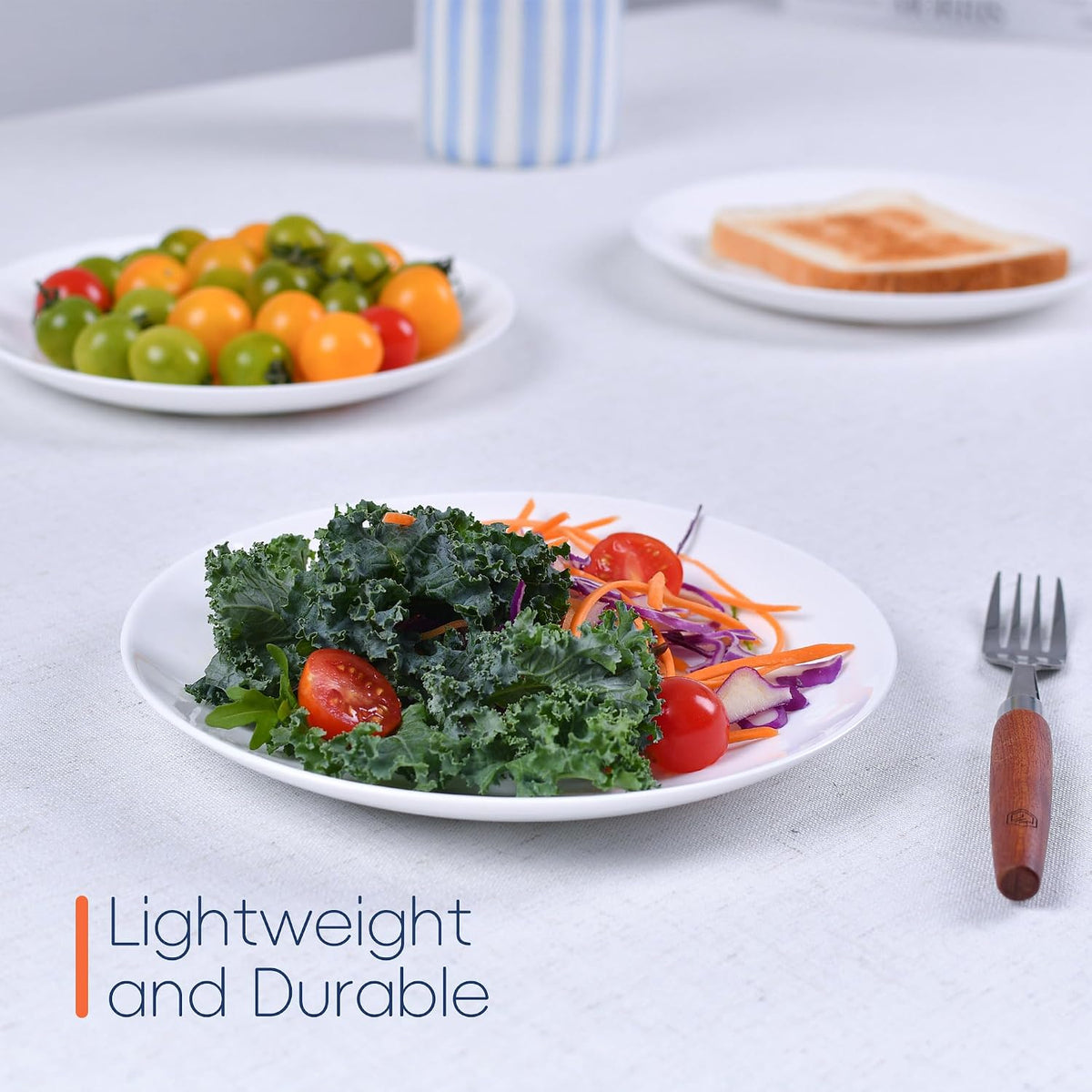 LaGlint 8.5 Inch Salad Plate Set of 6, White Opal Glass Round Plates