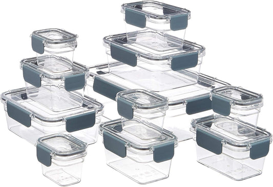 Amazon Basics Tritan Plastic Food Storage Containers with Airtight Locking Lids, 11 Containers, Clear, 22-Piece Set