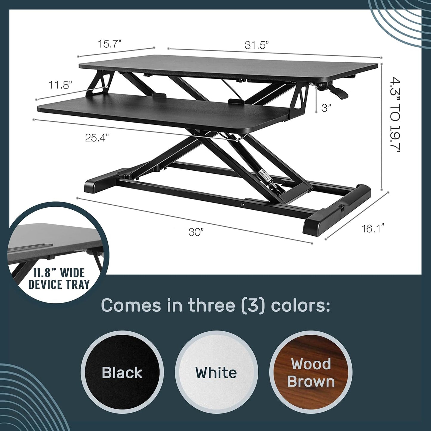 TechOrbits Standing Desk Converter - 32 Inch Adjustable Sit to Stand Up Workstation, Particle Board, Dual Monitor Desktop Riser with Keyboard Tray, for Home Office Laptop, Black 32"