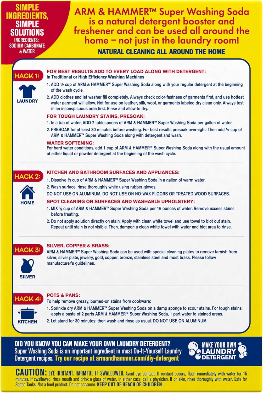 ARM & HAMMER Super Washing Soda Household Cleaner and Laundry Booster, 55 oz (Pack of 2)