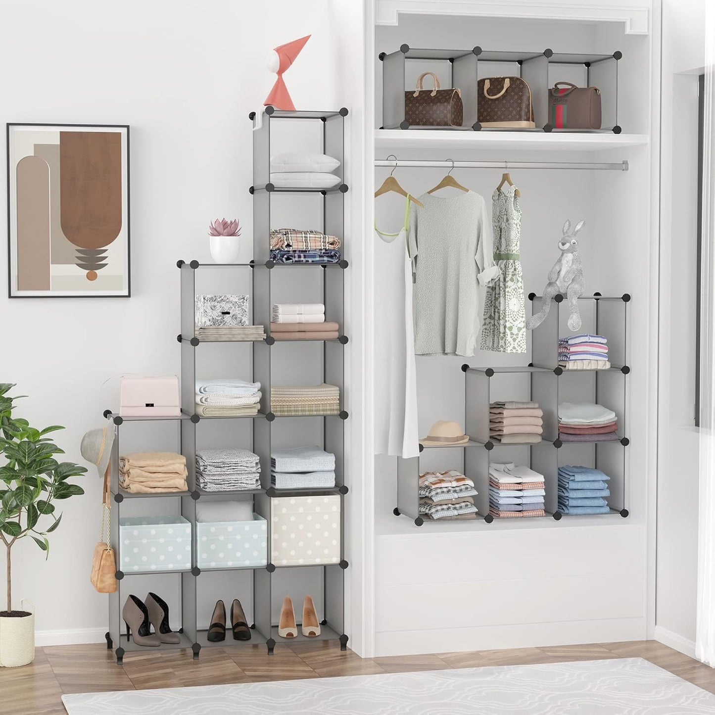 HOMIDEC Closet Organizers and Storage, 9 Cube Storage Organizer, Portable Closet Organizer Storage Cubes Shelves, Grey