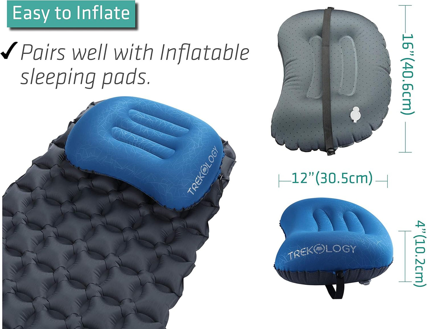TREKOLOGY Ultralight Inflatable Camping Travel Pillow - ALUFT 2.0 Compressible, Compact, Comfortable, Ergonomic Inflating Pillows for Neck & Lumbar Support While Camp, Hiking, Backpacking