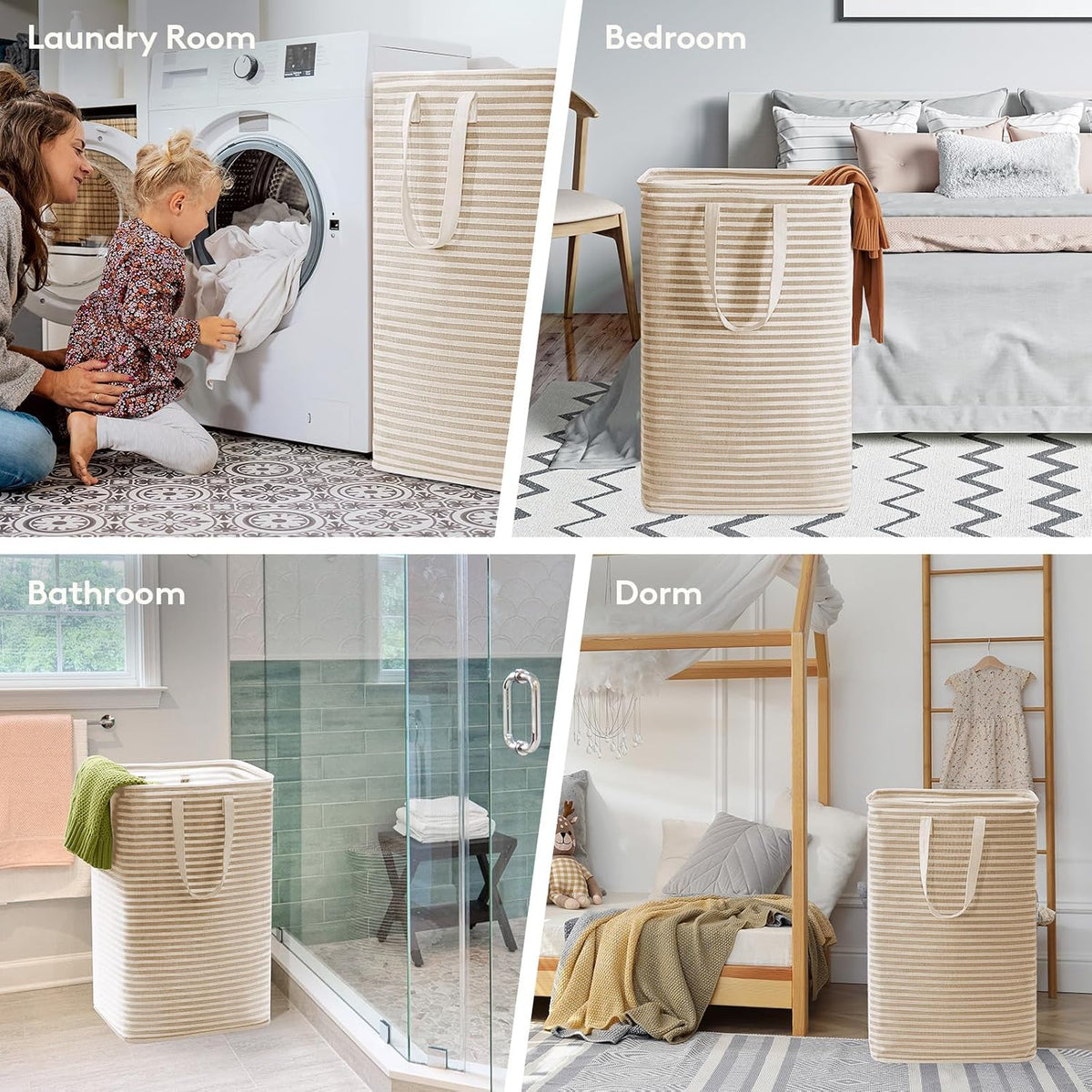 Lifewit 80L Large Laundry Baskets, 1 Pack, Reinforced Handles, Beige