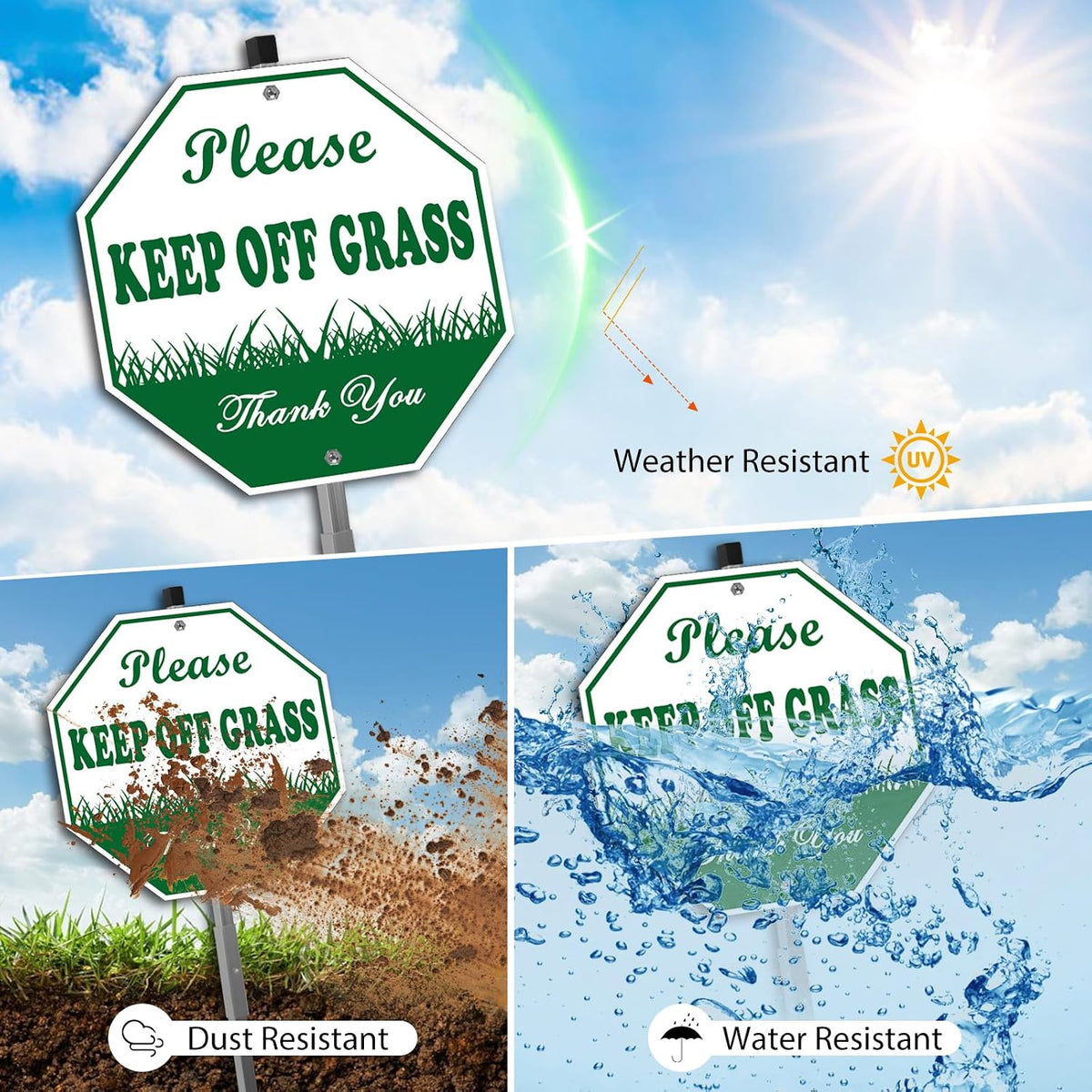 Keep Off Grass Sign 2 Pack, Please Be Respectful, 10" x 10" Rust Free Reflective Aluminum Metal Sign, With 28" Long Metal Stake, Fade Resistant, Waterproof, Easy to Mount, For Outdoor Yard