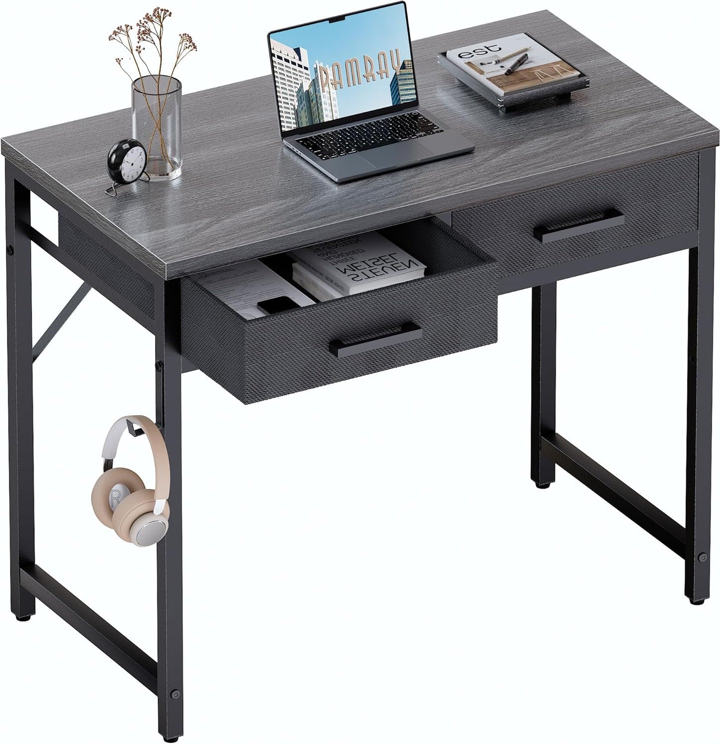 Pamray 32 Inch Small Computer Desk with 2 Drawers for Bedroom Study Writing Home Office Table for Small Spaces Black