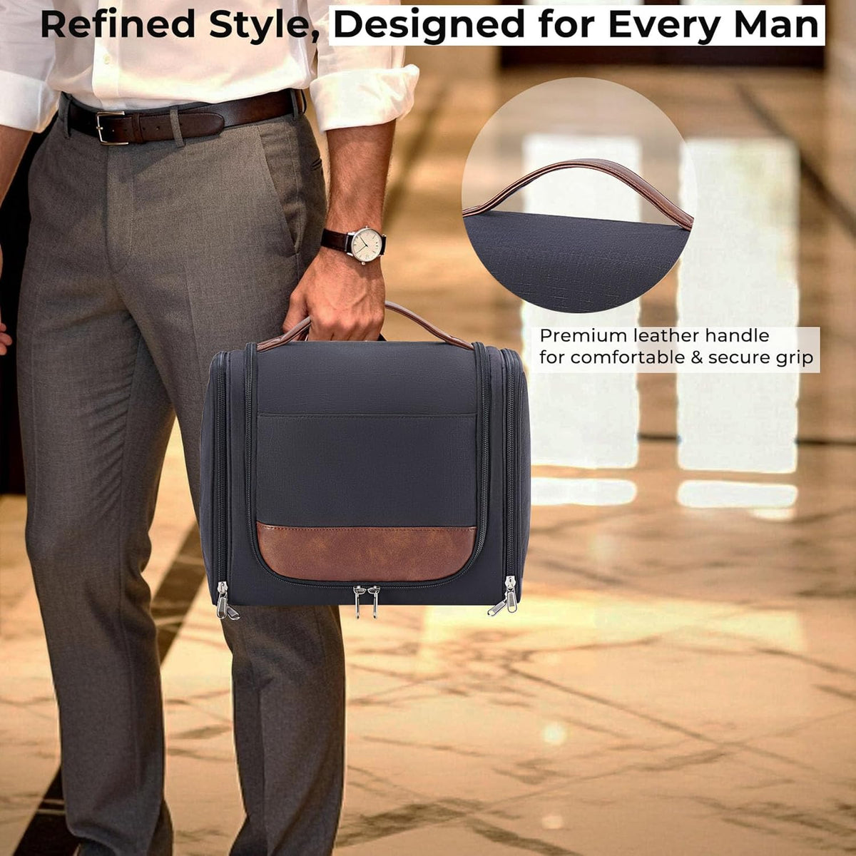 Ralnitote Large Hanging Toiletry Bag for Men, Travel Bathroom Bag with Hook, Hygiene Bag Organizer for Shower, Shaving & Grooming Essentials, Black