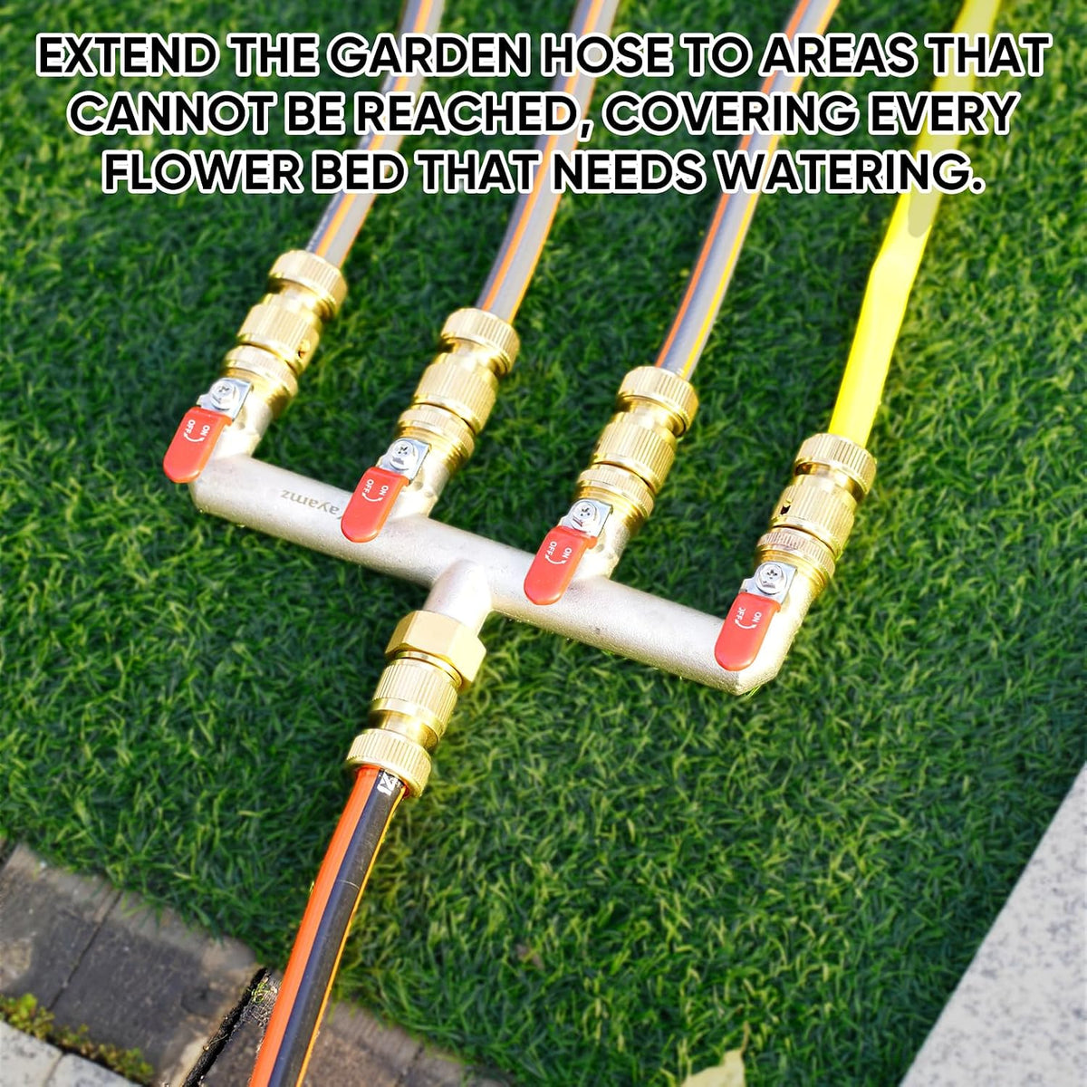 4 Way Garden Hose Splitter, 3/4" GHT Water Spigot Splitter (Red)