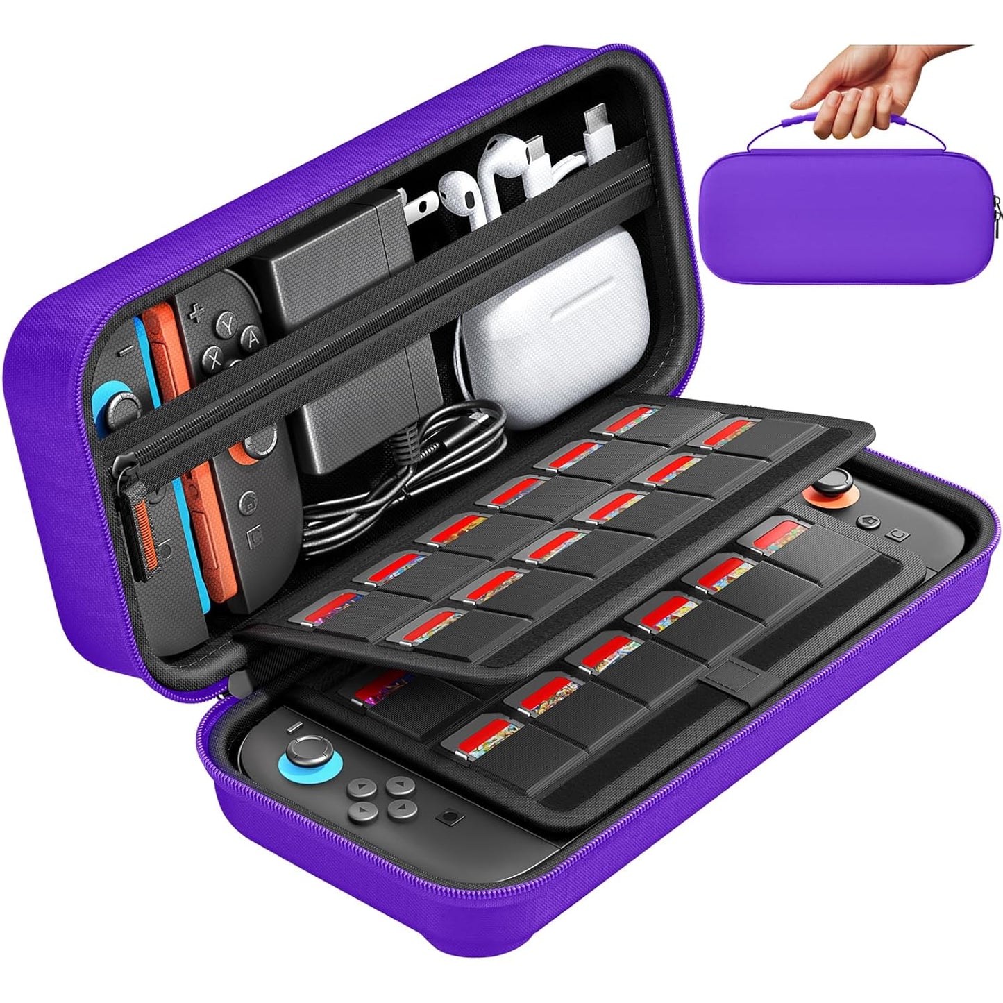daydayup Switch Carrying Case Compatible with Nintendo Switch 2, with 24 Games Cartridges Protective Hard Shell Travel Carrying Pouch DS Case Purple