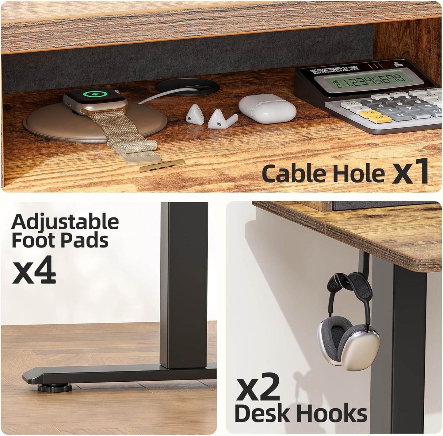 TIQLAB Standing Desk with Two Drawers, Stand Up Standing Desk Adjustable Height, Electric Sit Stand Table with Storage Shelf and Splice Board, 48 * 24 inch, Rustic Brown