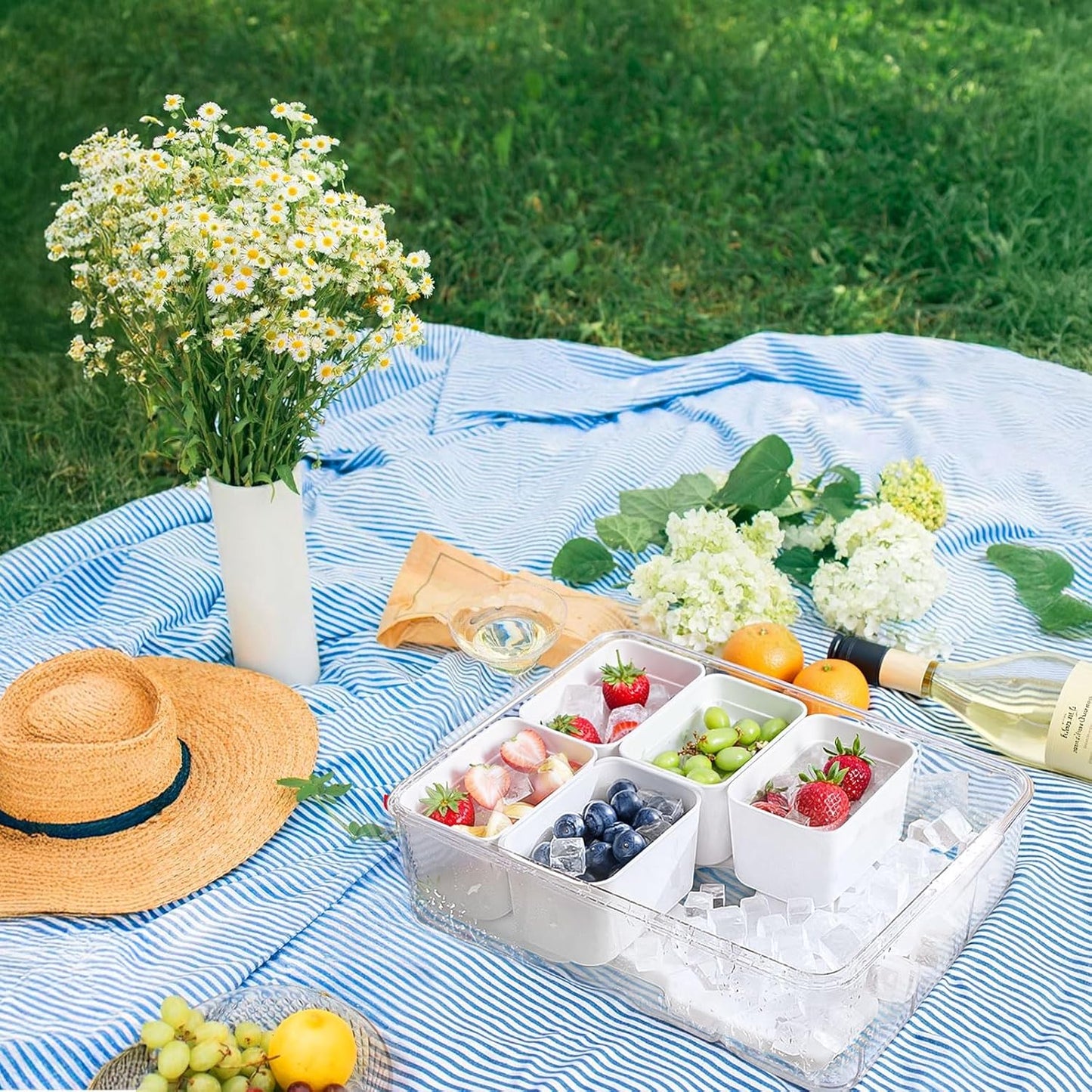Portable Snackle Box Container with Ice Pack,Snack Container Divided Serving Tray Insulated Bag, Cooling Travel Snacklebox with Lid & Handle,8 Compartment Chilled Serving Tray for Beach,Outdoor,Picnic