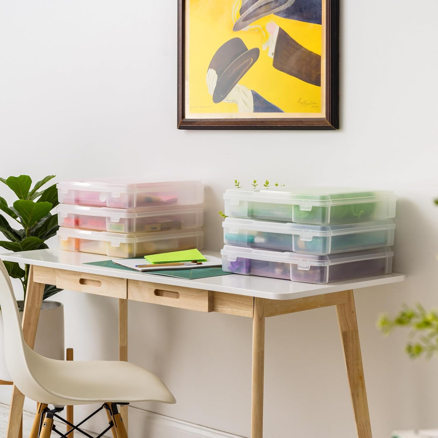 IRIS USA Fits 12" x 12" Paper, 6-Pack Thick Portable Plastic Scrapbook Paper Storage Cases Organizers with Built-in Handle for Art Craft Supplies Yarn File Documents Toys, Rounded Corner - Clear