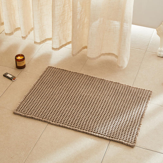TYUU Waffle Bath Mat, Boho Bathroom Rugs Non Slip Washable Super Absorbent Quick Dry Bath Mat Farmhouse Bathroom Decor, 30"x20" Beige