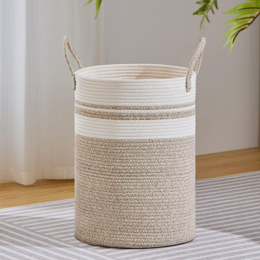 VIPOSCO 58L Tall Woven Laundry Basket Hamper, Brown White