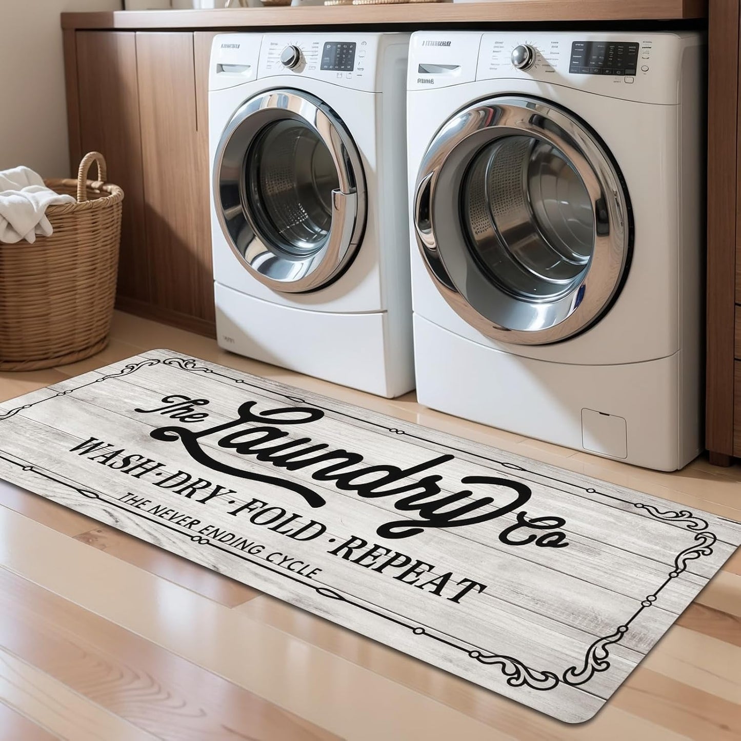Pauwer Laundry Room Rug Runner 24"x60" Waterproof Rubber Laundry Mat Non Slip Kitchen Mats for Floor Washable Floor Mat Runner Rug for Farmhouse Mudroom Washroom Bathroom Decor