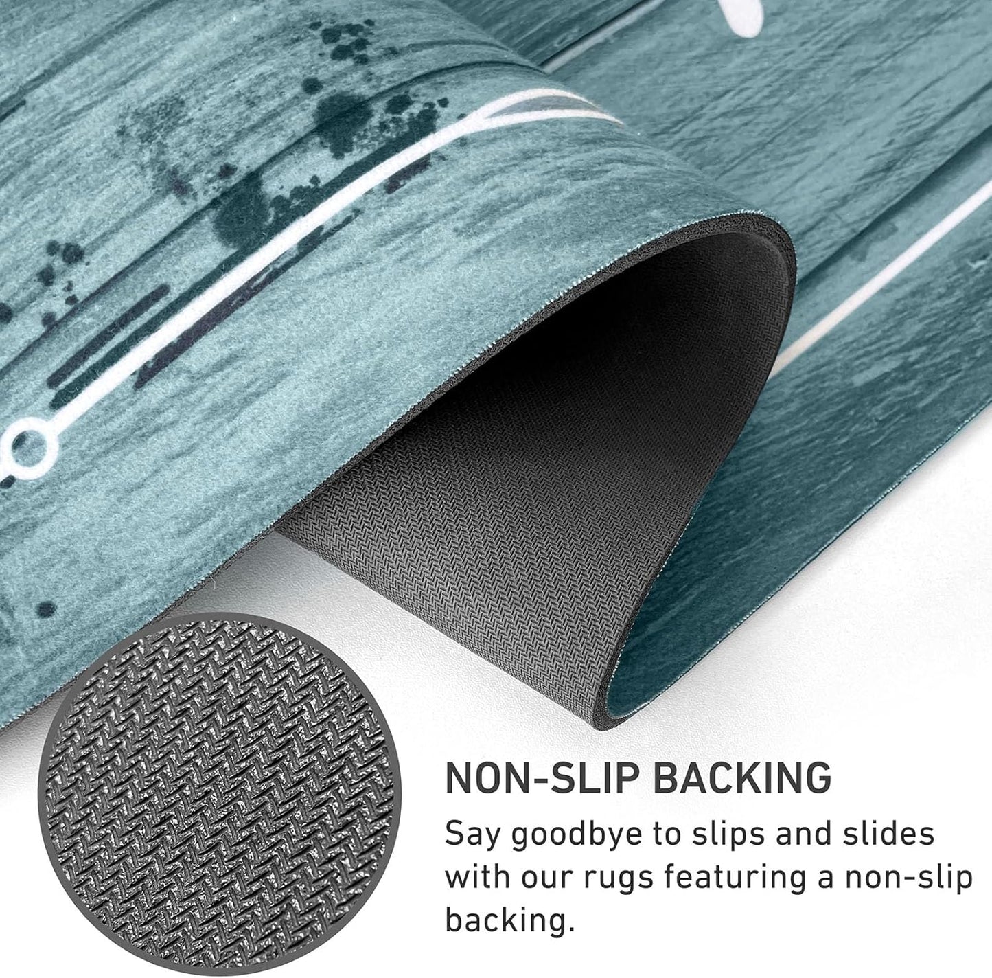 KOZYFLY Laundry Room Rug Runner 20"x48" Non Slip Kitchen Rugs Washable Laundry Room Mat Waterproof Mudroom Floor Carpet Runner Farmhouse Decor, 1.7x4ft, Cyan, Wash and Dry