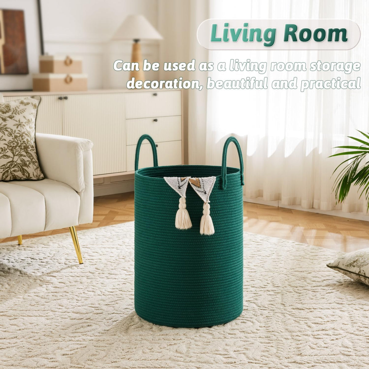 Artfeel Laundry Basket,Woven Cotton Rope Laundry Hamper,60L for Decorative Storage of Dirty Clothes,Toys and Blankets in Bathroom,Baby Room and Living Room