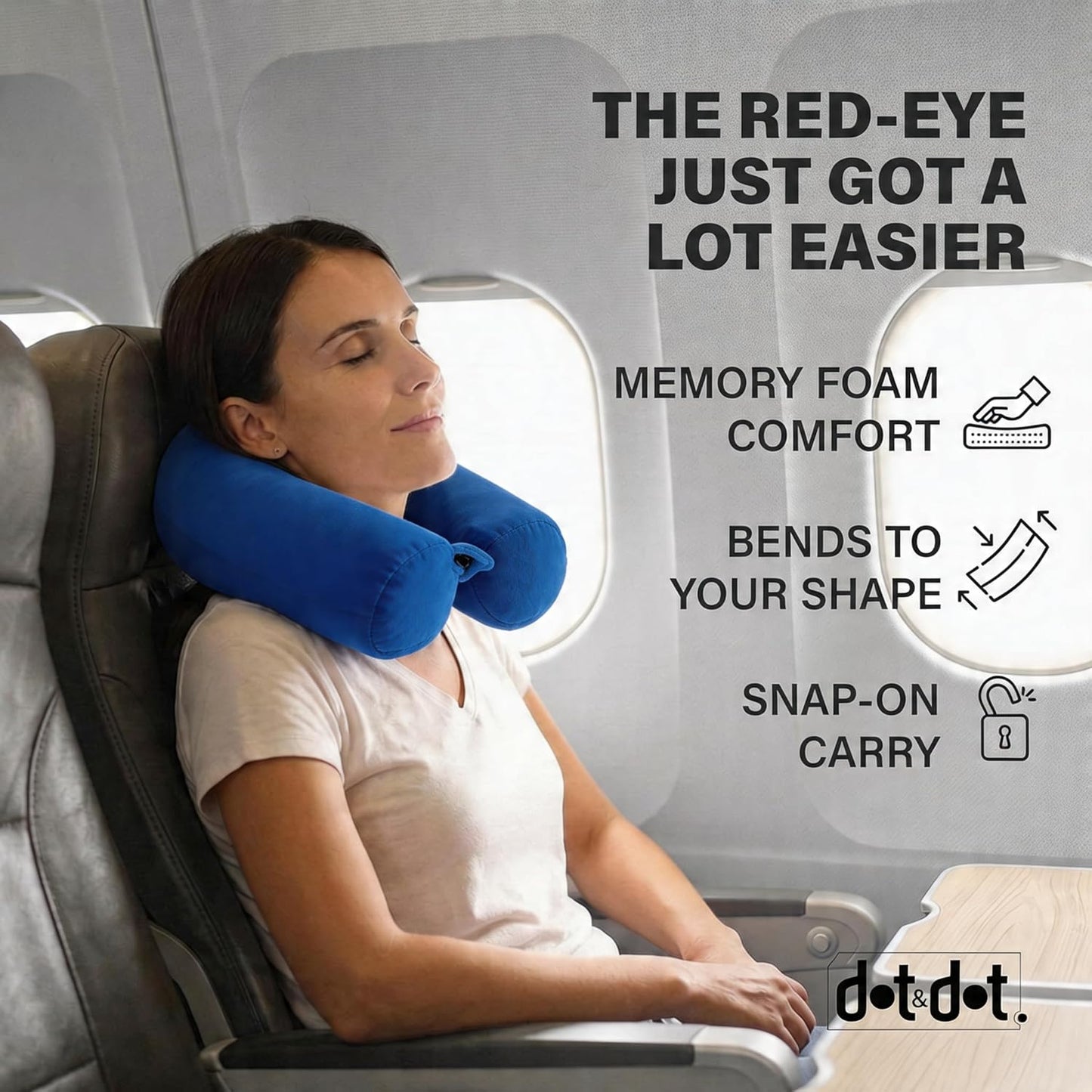 Dot&Dot Twist Memory Foam Travel Pillow for Airplanes - Travel Neck Pillow for Sleeping - Airplane Pillow for Neck Support - Adjustable, Bendable Neck Roll Pillow (Sapphire, One Size)