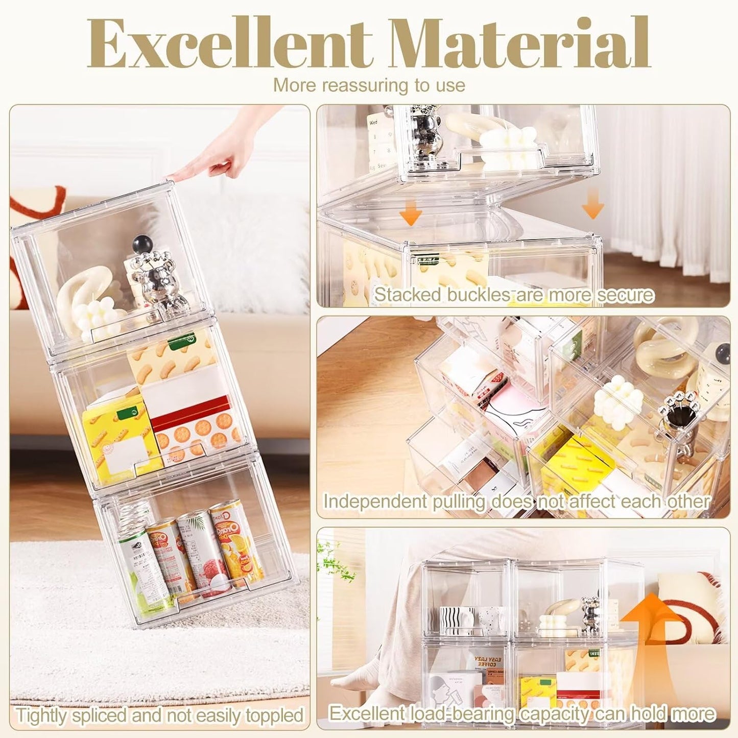 AZ.MIFENO Large Stackable Storage Drawers,Clear Thickened Drawer Organizers with Pull-Out Drawer for Skincare,Cosmetics, Ideal for Closet,Bathroom,Kitchen Undersink,Cabinet,Toy Organization (2 Packs)