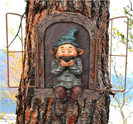 vomiceak Whimsical Fairy Garden Gnome Statue, Tree Faces Decor Outdoor -5.9 Inch, Funny Garden Tree Decoration,Ideal Patio Yard Lawn Porch Decoration