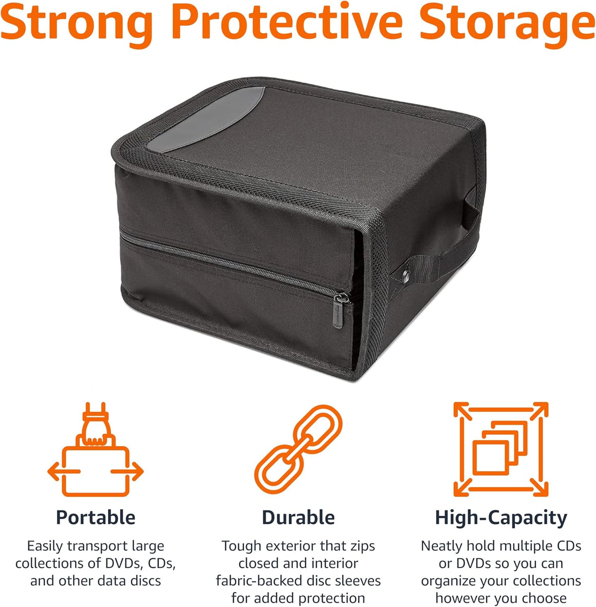 Amazon Basics Polyester CD/DVD Portable Storage Binder with Handle, 400-Capacity, Black