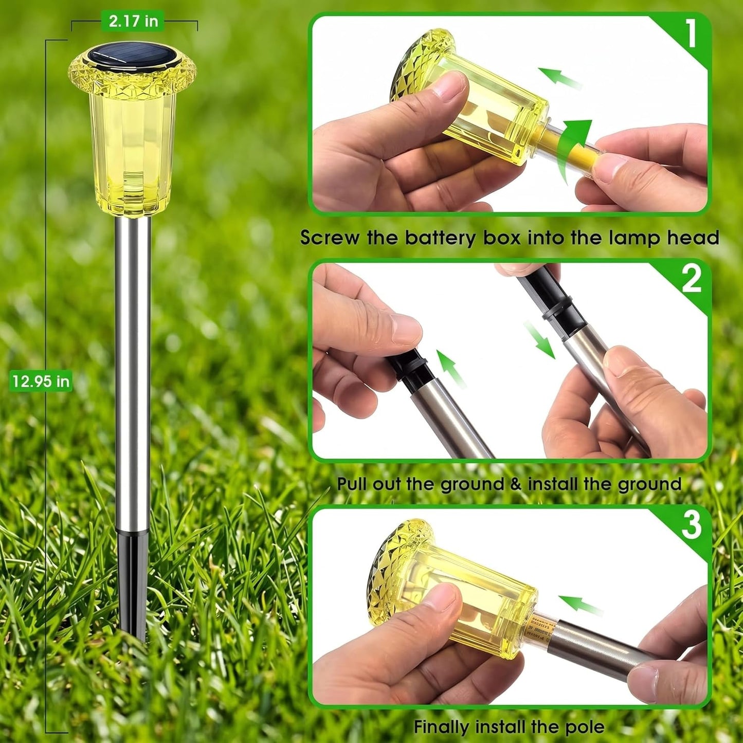 Eyrosa Solar Outdoor Lights Starburst Pattern, 10 Pack High-Visibility Lemon Yellow Housing, Waterproof Stainless Steel Solar Stake Lights for Pathway Garden Yard Walkway Driveway Lawn Outside Decor