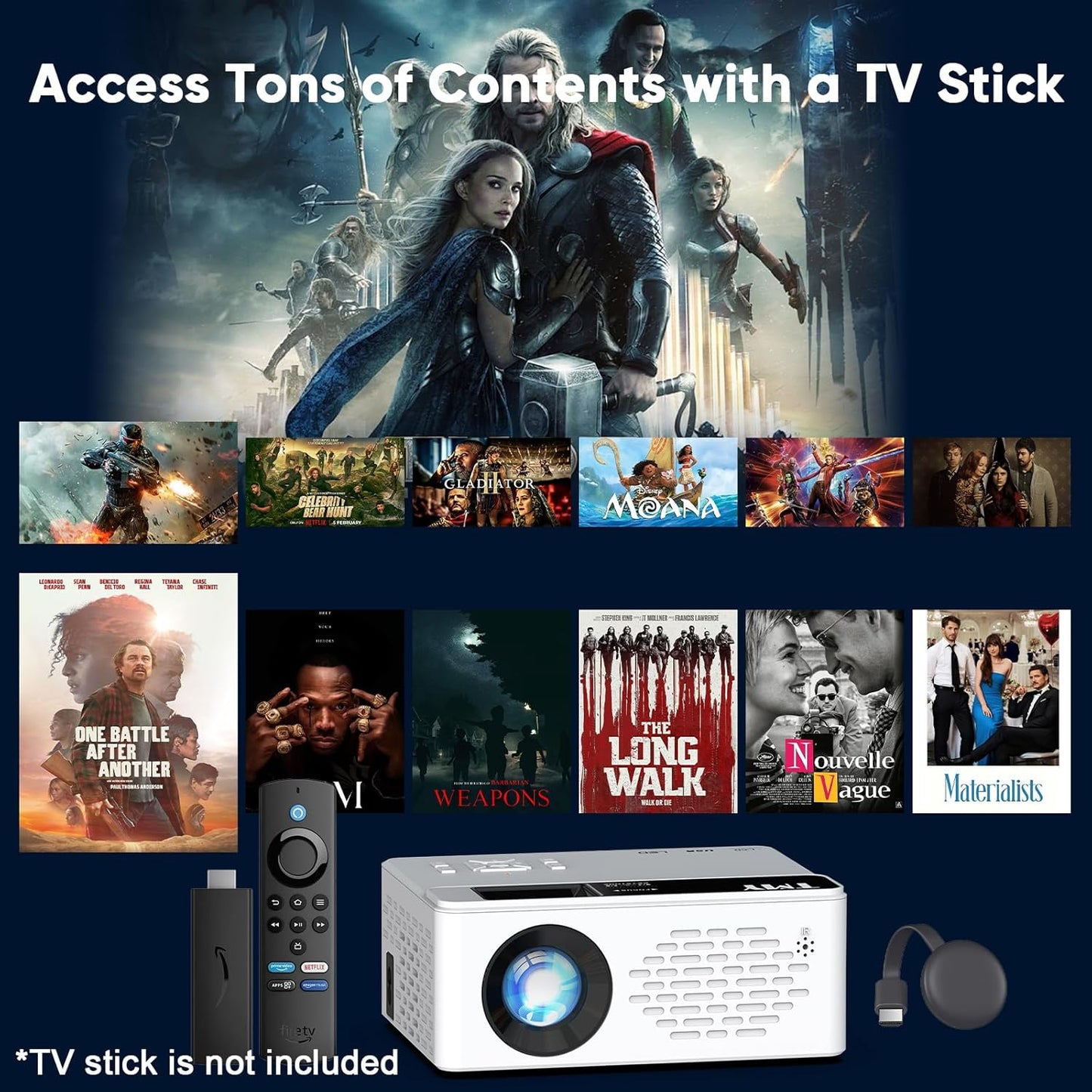 TMY 1080P Full HD Portable Mini Projector, Bluetooth Movie Projector, Compatible with TV Stick/Smartphone/PC/Game Console/HDMI/USB, Indoor & Outdoor Use, with Projector Screen