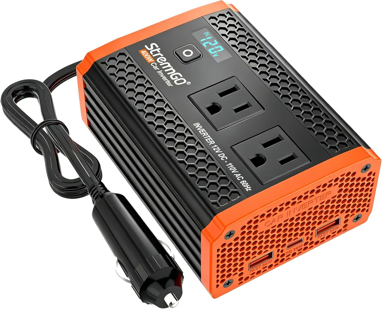 400W Car Power Inverter for Vehicles, Portable Charger Converter Dual AC Car Plug Adapter Outlet, USB 24W/30W Fast Charger, Car Cigarette Lighter Adapter for Laptop, Phone on Road Trip Essentials