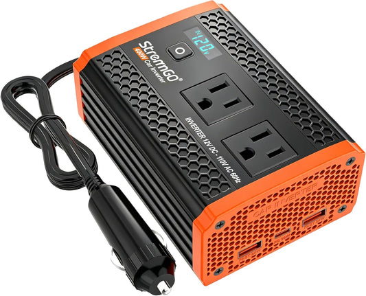 400W Car Power Inverter for Vehicles, Portable Charger Converter Dual AC Car Plug Adapter Outlet, USB 24W/30W Fast Charger, Car Cigarette Lighter Adapter for Laptop, Phone on Road Trip Essentials