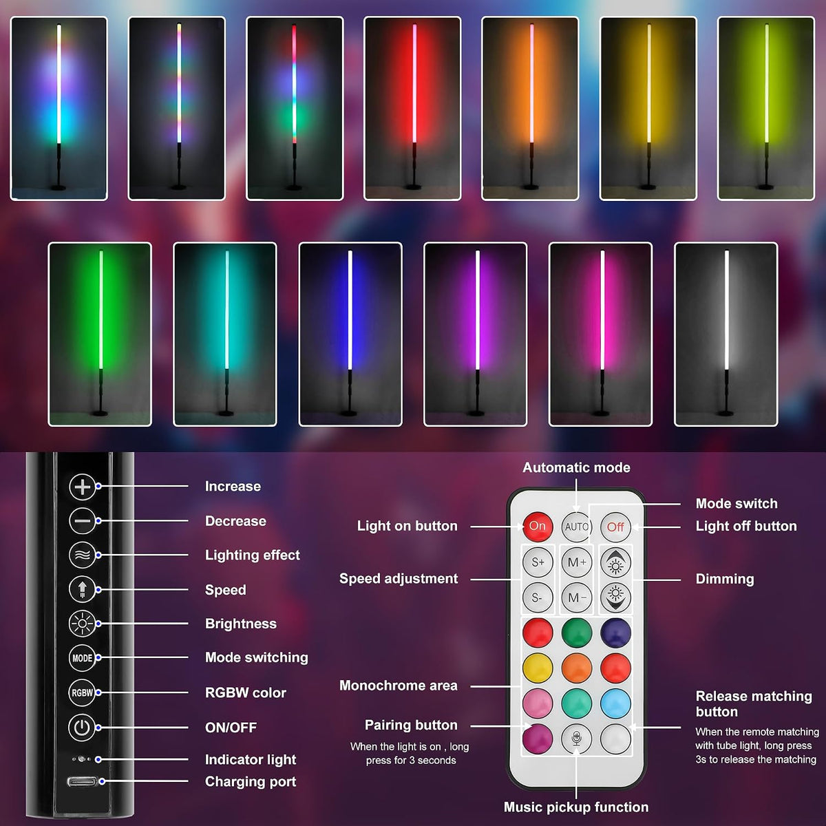 DJ Tube Lights with Stand 4ft 5000mah Rechargeable RGB Light Bar Synchronous Working LED Video Light Stick Photo Booth Disco Stage Wedding Event Decorative Lighting 4 Pack