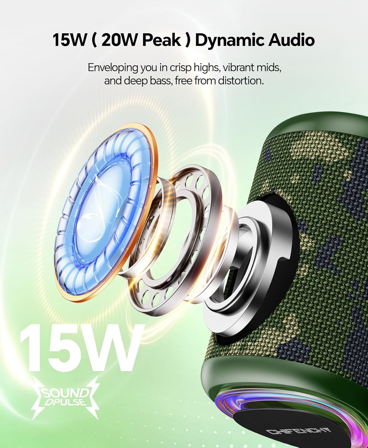 Portable Bluetooth Speaker Beach Essentials: Powerful Crystal Clear Sound/Dynamic Light/IPX5 Waterproof/All Day Playtime/Wireless BT 5.3/TWS Paring, Dad Gifts, Outdoor|Travel|Camping|Pool Accessories